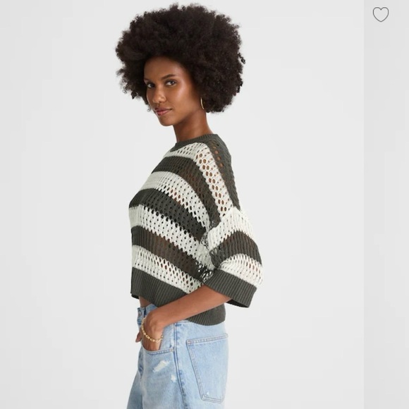 Madewell Relaxed Open Stitch White & Gray Striped Sweater Tee medium - Picture 3 of 12